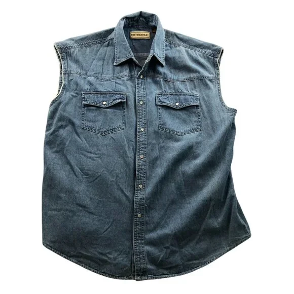 Bit & Bridle Men's Chambre Shirt XL Sleeveless Button Up Pocket Blue Denim Casua - Picture 1 of 15